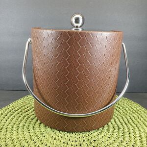 Vintage Kraftware Ice Bucket Brown Woven 7.5″ × 7.5″ Barware Cooler